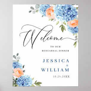 Elegant Blue Hydrangea Pink Blush Roses Wedding Poster