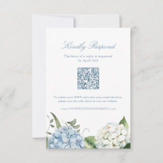 Elegant Blue Hydrangea QR Code Response Card
