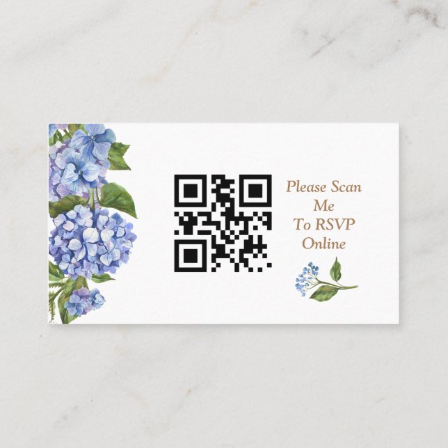 Elegant Blue Hydrangea QR Code RSVP Enclosure Card (Back)