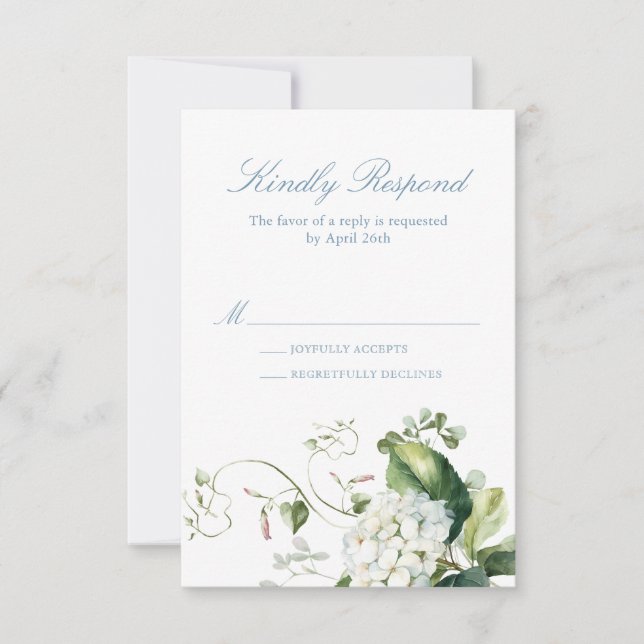 Elegant Blue Hydrangea Response Card (Front)