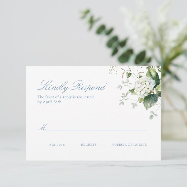 Elegant Blue Hydrangea Response Card (Standing Front)