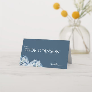 Elegant Blue Hydrangea Ribbon Wedding Place Card