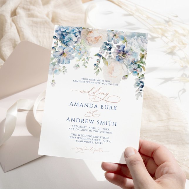 Elegant Blue Hydrangea & Roses Wedding  Invitation (Creator Uploaded)