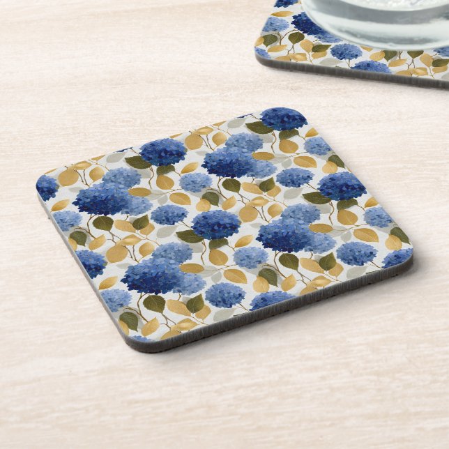  Elegant Blue Hydrangea Seamless Pattern Coaster (Left Side)