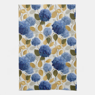 Elegant Blue Hydrangea Seamless Pattern Tea Towel