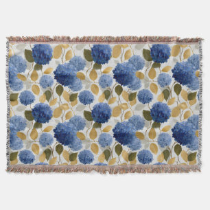 Elegant Blue Hydrangea Seamless Pattern Throw Blanket