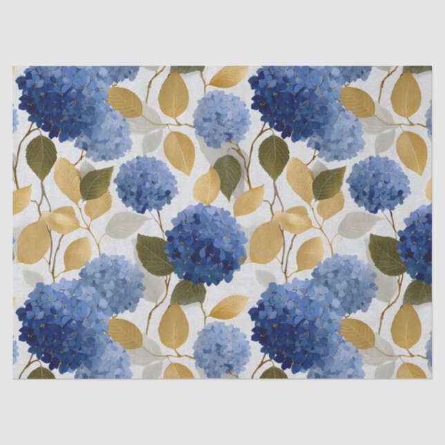  Elegant Blue Hydrangea Seamless Pattern Tissue Paper (Front)