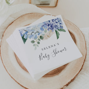 Elegant Blue Hydrangea Spring Floral Baby Shower Napkin