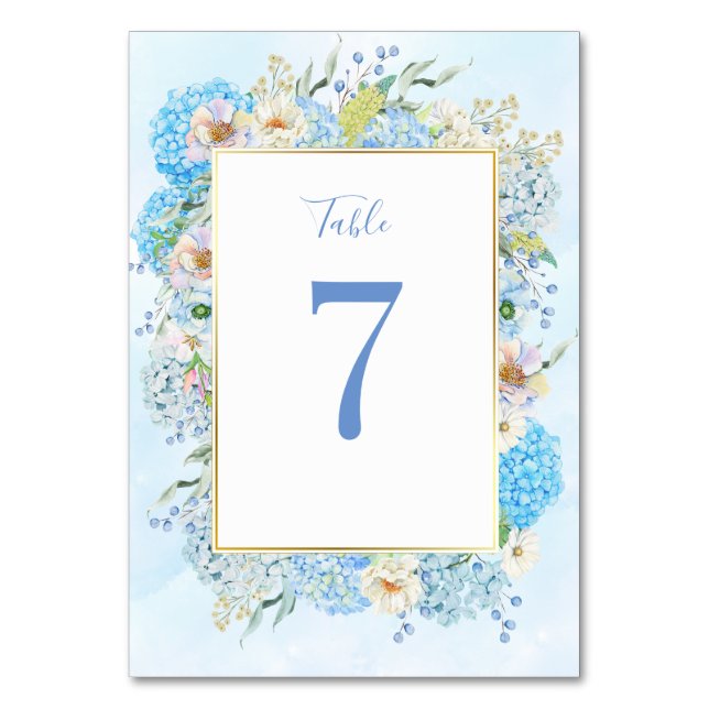 Elegant Blue Hydrangea Table Number (Front)