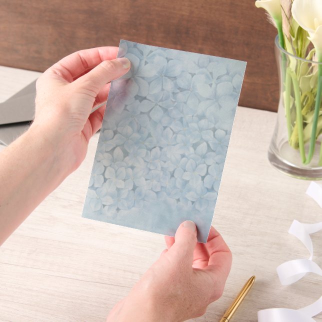 Elegant Blue Hydrangea Vellum Overlay Invitations (Handheld)