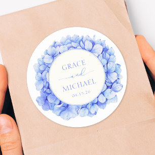Elegant Blue Hydrangea Watercolor Floral Wedding Classic Round Sticker
