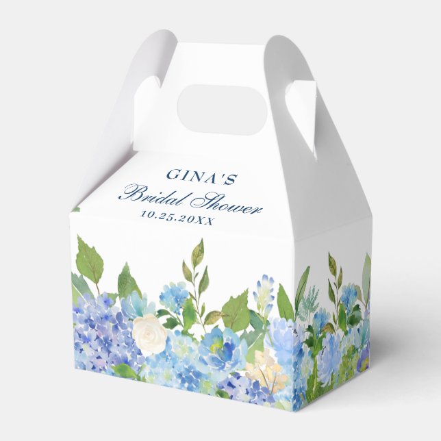 Elegant Blue Hydrangea Watercolor Greenery Favour Box (Back Side)