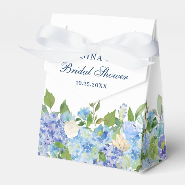 Elegant Blue Hydrangea Watercolor Greenery Favour Box (Front Side)
