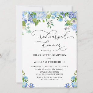 Elegant Blue Hydrangea Watercolor REHEARSAL DINNER Invitation