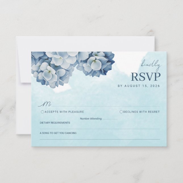 Elegant Blue Hydrangea Watercolor RSVP Card (Front)