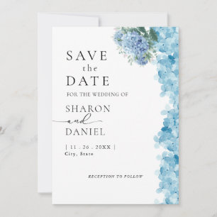 Elegant Blue Hydrangea Watercolor Save The Date