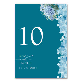 Elegant Blue Hydrangea Watercolor  Table Number