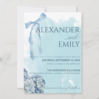 Elegant Blue Hydrangea Watercolor Wedding Invitation