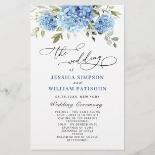 Elegant Blue Hydrangea Wedding Ceremony Program