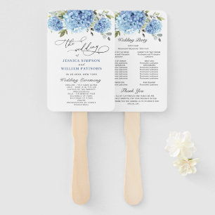 Elegant Blue Hydrangea Wedding Ceremony Program Hand Fan