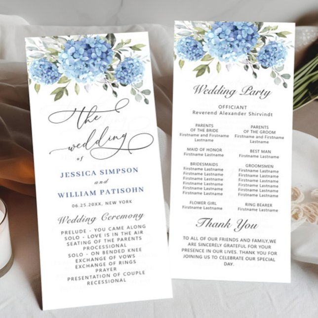 Elegant Blue Hydrangea Wedding Ceremony Program Programme (Creator Uploaded)