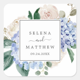 Elegant Blue Hydrangea Wedding Envelope Seals