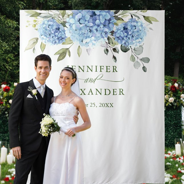 Elegant Blue Hydrangea Wedding Photo Backdrop Tapestry (Creator Uploaded)