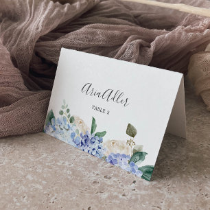 Elegant Blue Hydrangea Wedding Place Cards