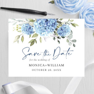 Elegant Blue Hydrangea Wedding Save the Date Postcard