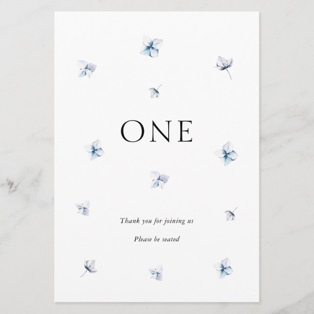 Elegant Blue Hydrangea Wedding Table Number Name (Front)