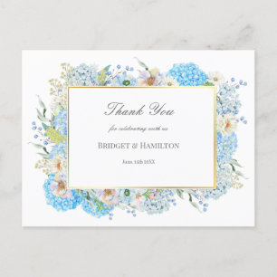 Elegant Blue Hydrangea  Wedding Thank you Postcard