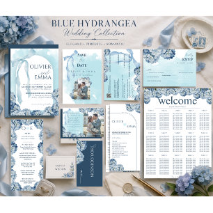 Elegant Blue Hydrangea Wedding Timeline Programme