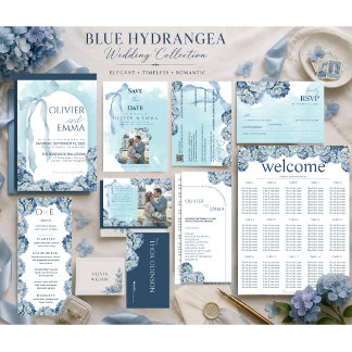 Elegant Blue Hydrangea Wedding Timeline Programme