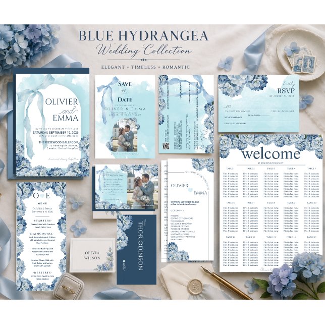  Elegant Blue Hydrangea Wedding Timeline Programme (Creator Uploaded)