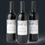Elegant Blue Hydrangea | White Bridesmaid Proposal Wine Label<br><div class="desc">This elegant blue hydrangea white bridesmaid proposal wine label is perfect for a spring or summer wedding. The classic floral design features soft powder blue watercolor hydrangeas accented with neutral blush pink flowers and green leaves.</div>