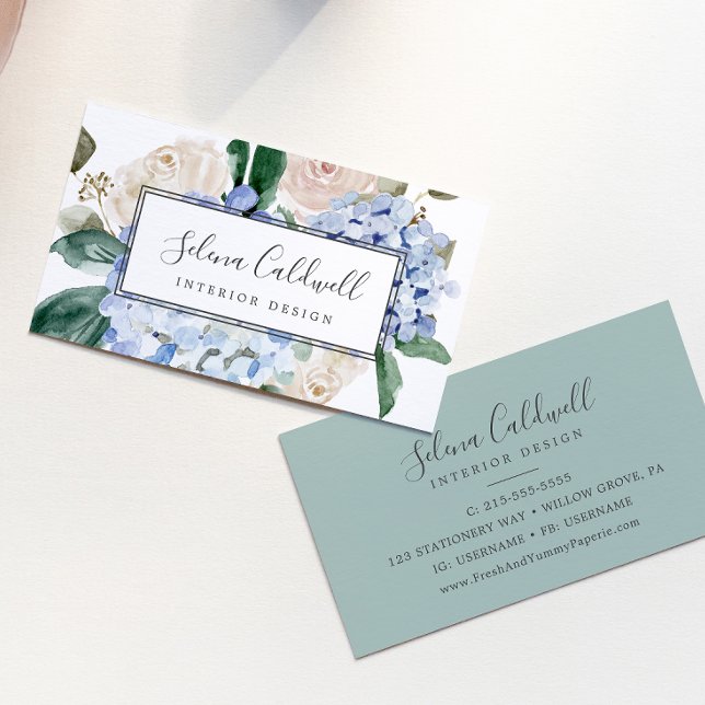 Elegant Blue Hydrangea | White Business Card (Creator Uploaded)
