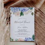 Elegant Blue Hydrangea | White Rehearsal Dinner Invitation<br><div class="desc">This elegant blue hydrangea white rehearsal dinner invitation is perfect for a spring or summer wedding rehearsal. The classic floral design features soft powder blue watercolor hydrangeas accented with neutral blush pink flowers and green leaves.</div>