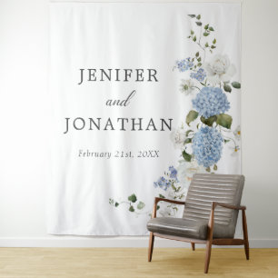 Elegant Blue Hydrangea White Roses Floral Wedding Tapestry