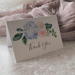 Elegant Blue Hydrangea White Thank You Card