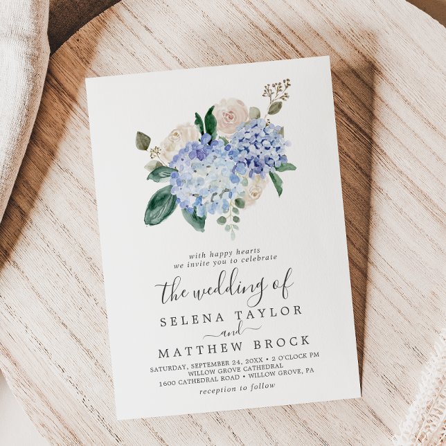 Elegant Blue Hydrangea | White The Wedding Of Invitation (Creator Uploaded)