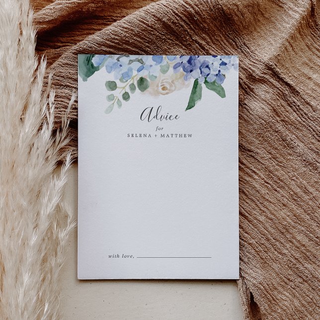 Elegant Blue Hydrangea | White Wedding Advice Card (Creator Uploaded)