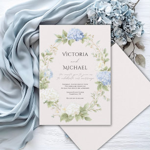 Elegant Blue Hydrangea Wreath Wedding Invitation