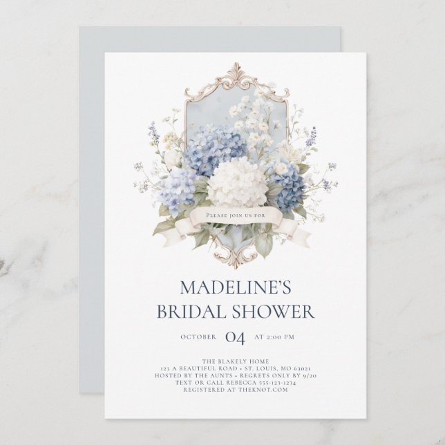 Elegant Blue Hydrangeas Bridal Shower Invitation  (Front/Back)