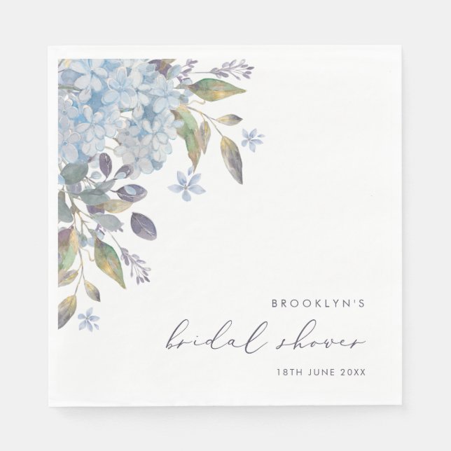 Elegant Blue Hydrangeas Bridal Shower Napkins (Front)