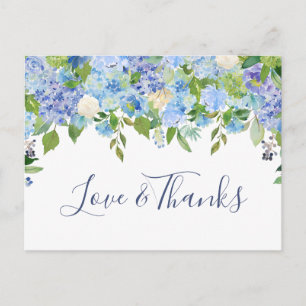 Elegant Blue Hydrangeas Greenery Thank You Postcard