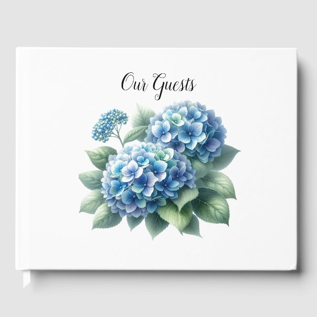 Elegant Blue Hydrangeas Guest Book (Front)