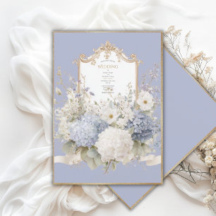 Elegant Blue Hydrangeas Lavender Vintage Wedding Invitation