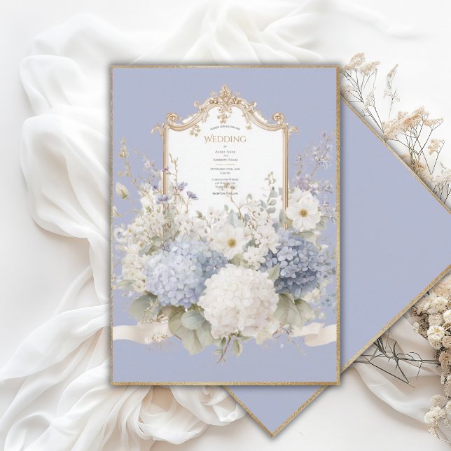 Elegant Blue Hydrangeas Lavender Vintage Wedding Invitation (Creator Uploaded)