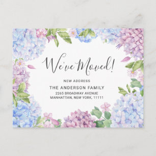 Elegant Blue Hydrangeas Moving Announcement Postcard