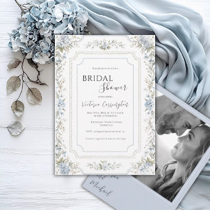 Elegant Blue Hydrangeas Photo Modern Bridal Shower Invitation